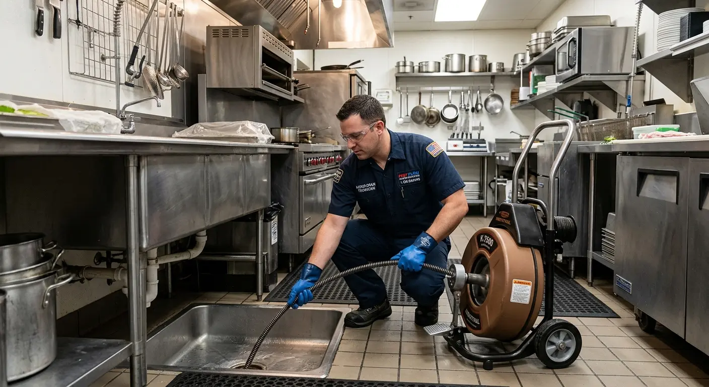 Commercial drain cleaning service in a restaurant kitchen in Viera East