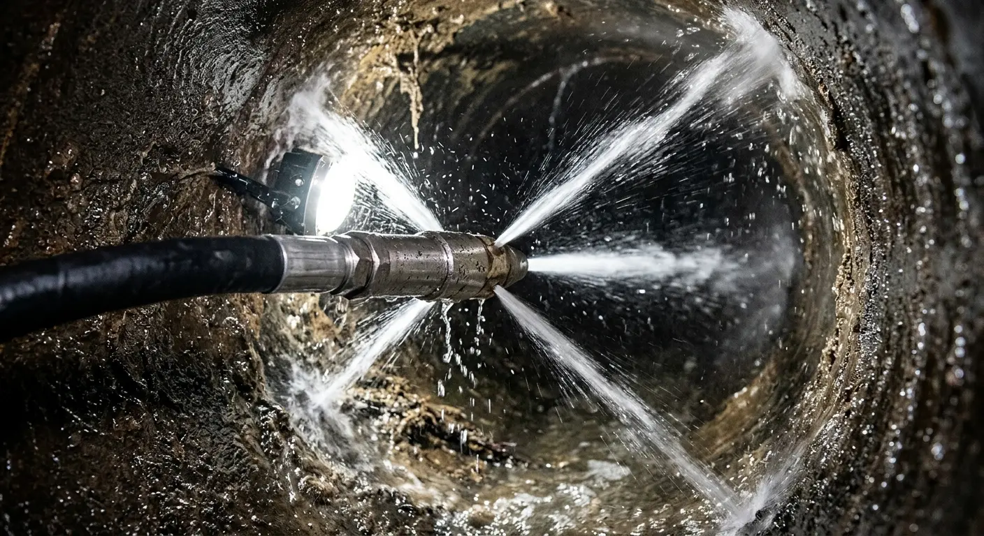 High-pressure hydro jetting nozzle cleaning sewer pipe for Storm Drain Cleaning in Viera East